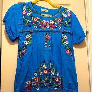 Blue Floral embroidered blouse